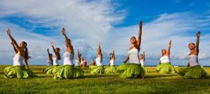 Hawaii ladies green skirt dance